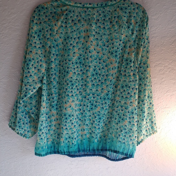 Lucky Brand Sheer Peasant BOHO Top - Picture 2 of 8